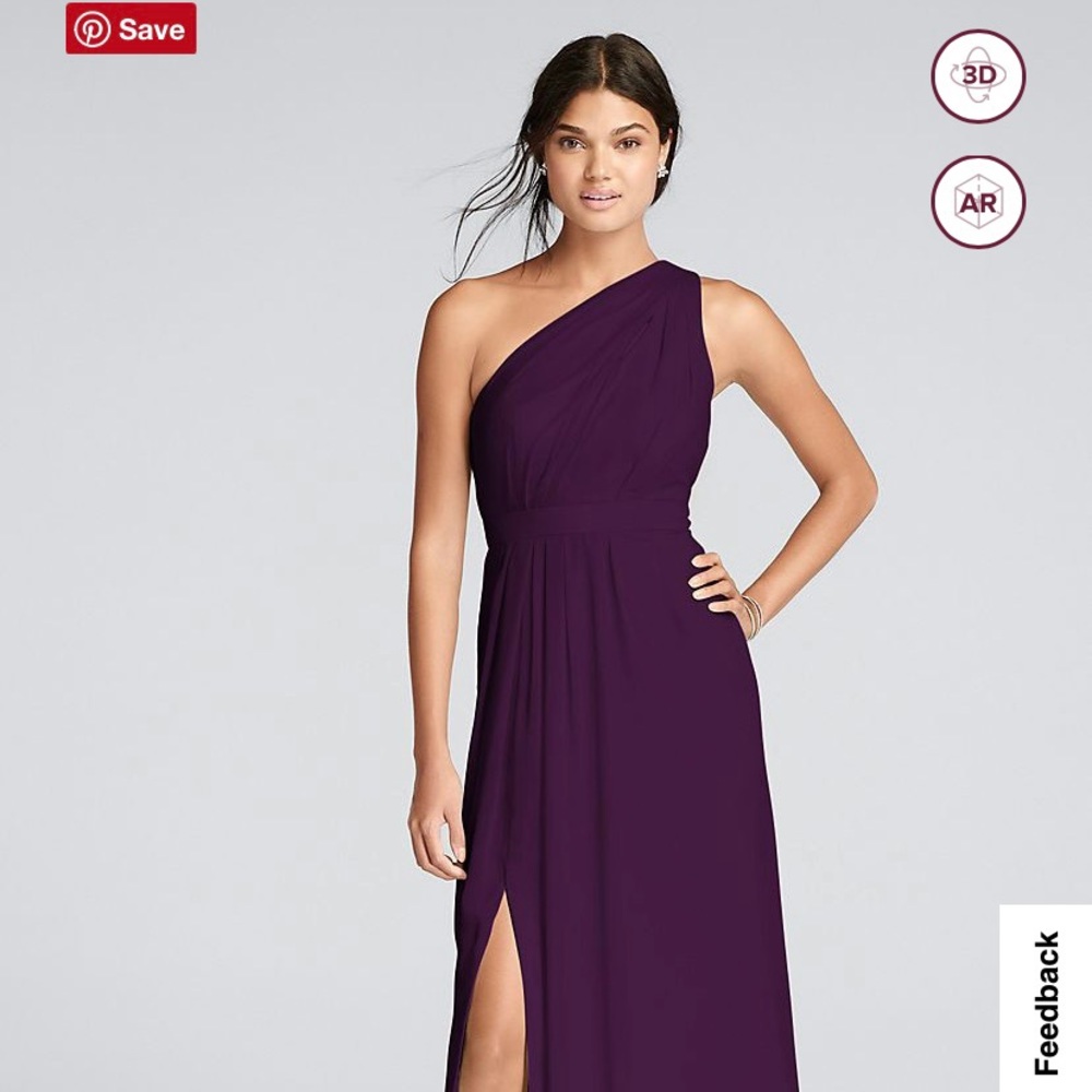 David’s Bridal Long One-Shoulder Crinkle Chiffon Dress